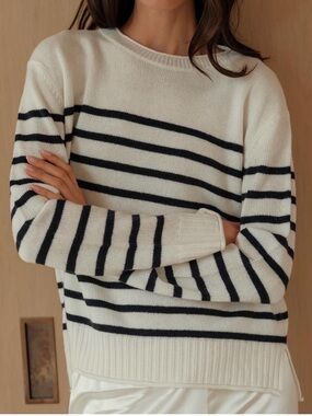 Jenni Kayne Everyday Sweater ivory an Navy stripes size Medium